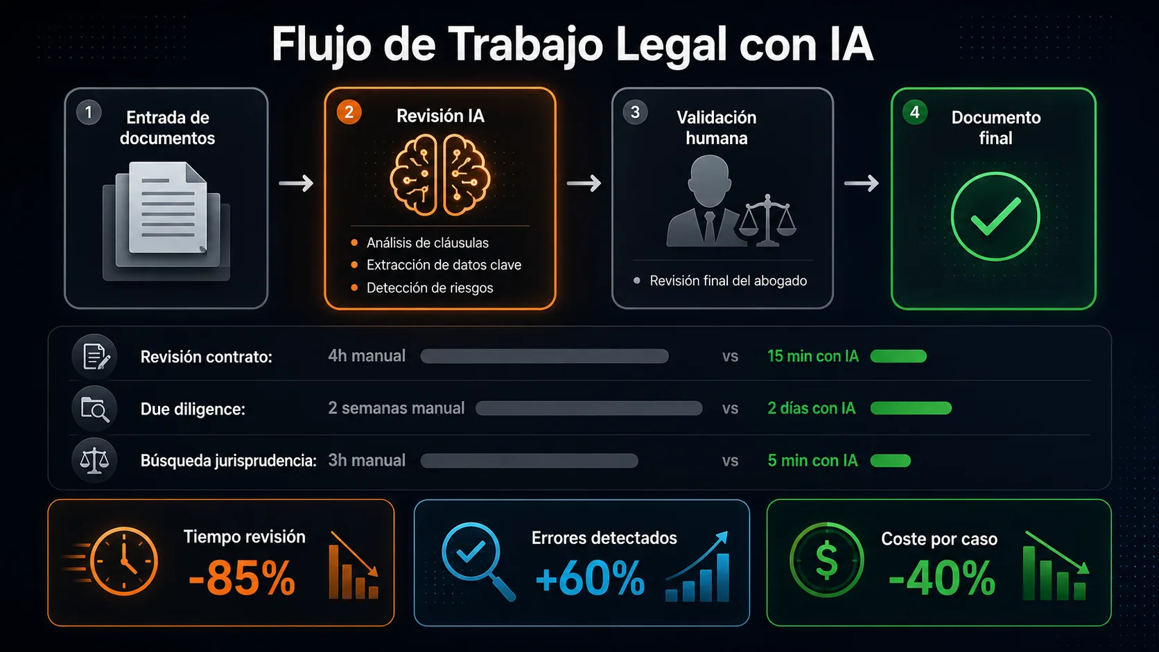 Flujo de trabajo documental en un despacho legal con automatización IA