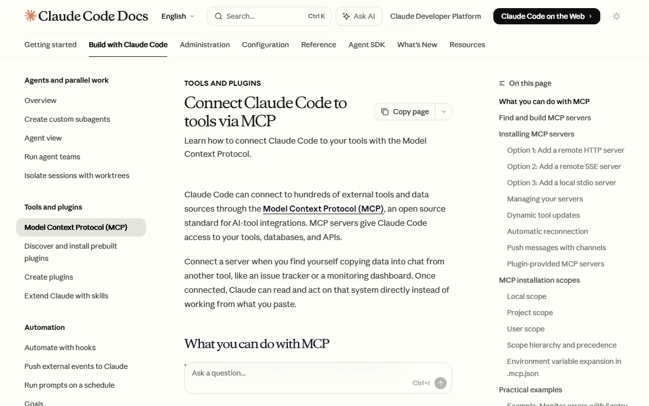 Documentación de MCP en Claude Code