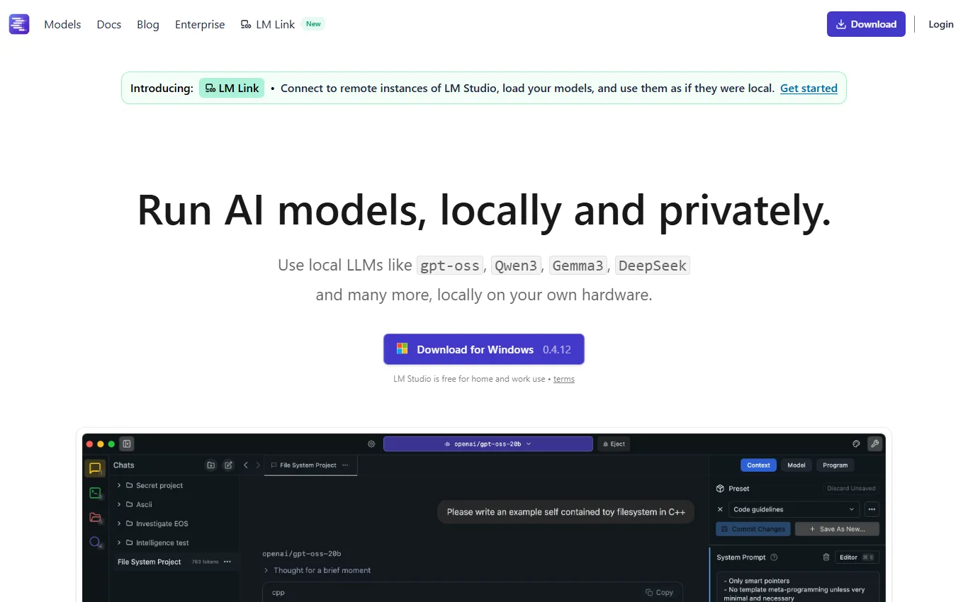 LM Studio -- Run AI models locally and privately