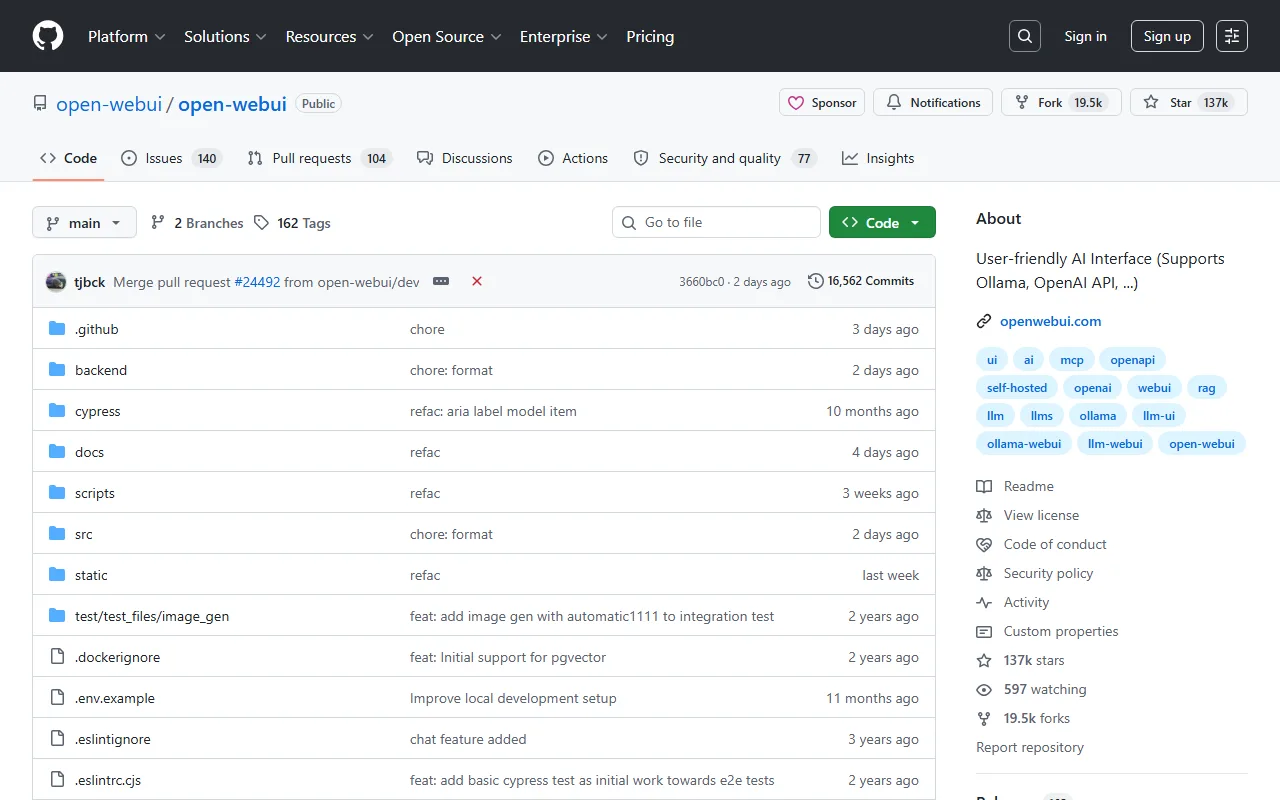 Captura de Open WebUI, la interfaz web para Ollama