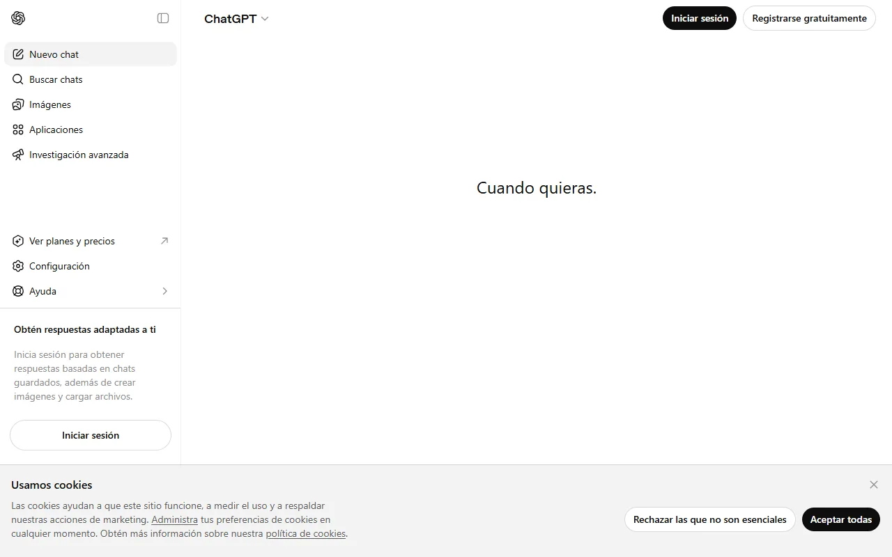 Interfaz de ChatGPT en mayo de 2026