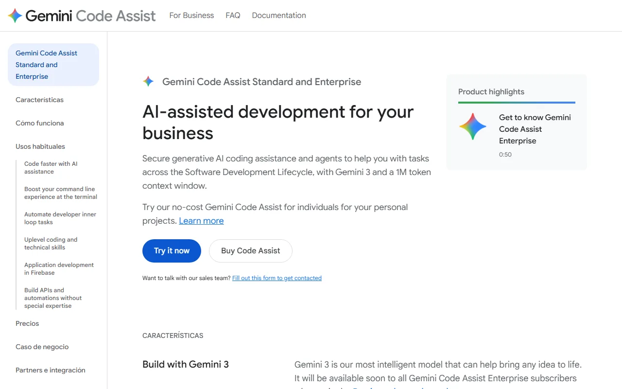 Página de Gemini Code Assist en Google Cloud