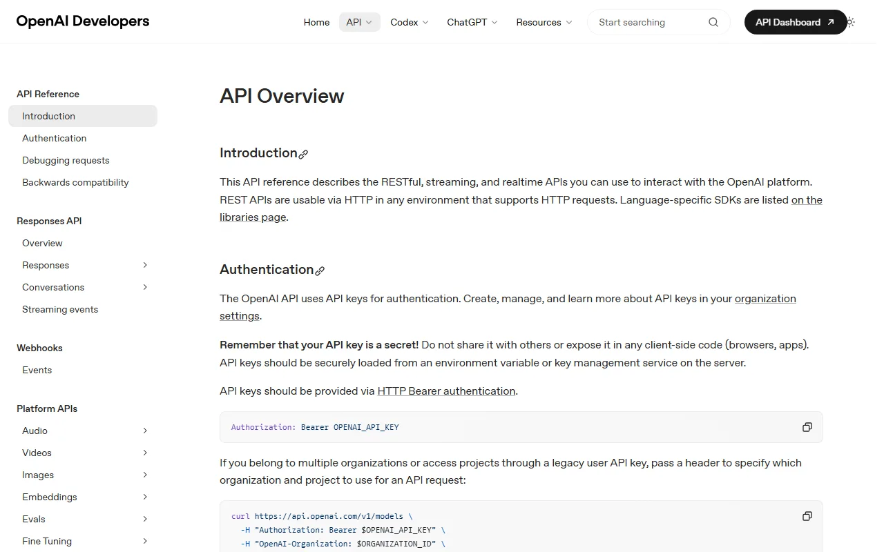 Documentación de la API de OpenAI